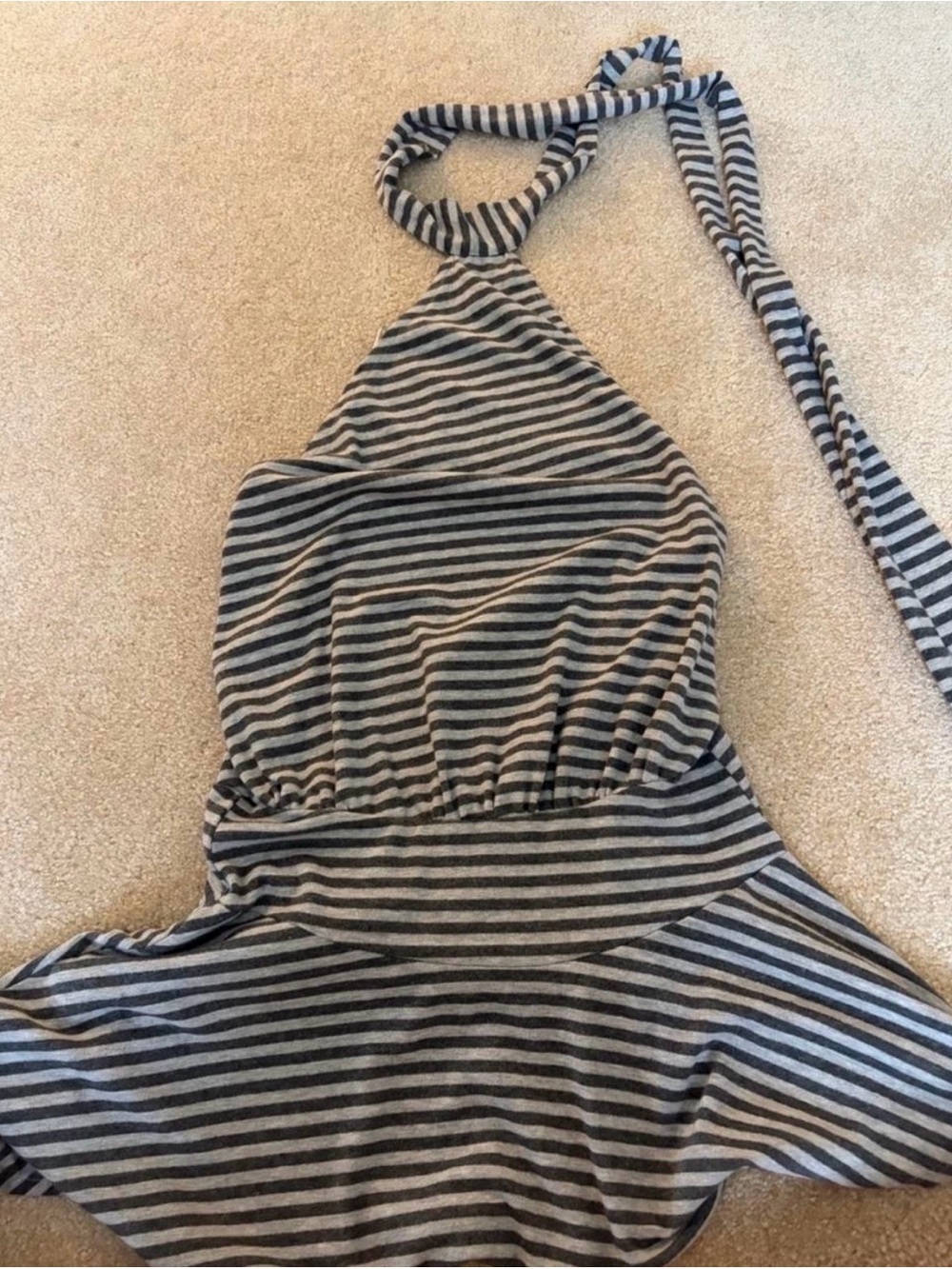 Jaded London Black & Gray Striped Backless Halter Dress